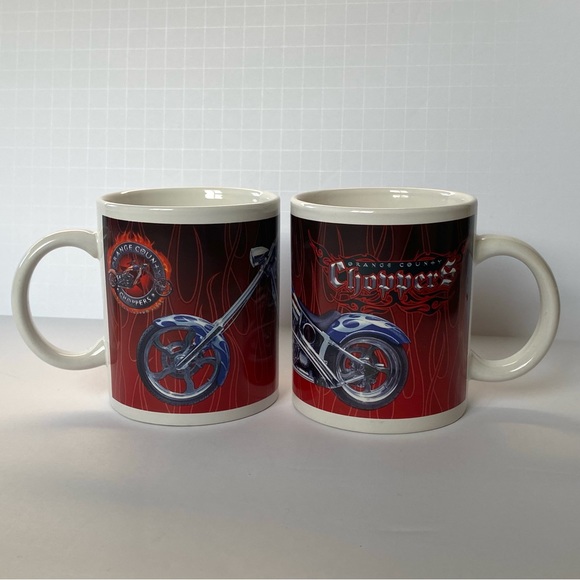 Orange County Choppers Mugs Set If 2 Motorcycle American Custom Steel Chrome EUC - Picture 1 of 16